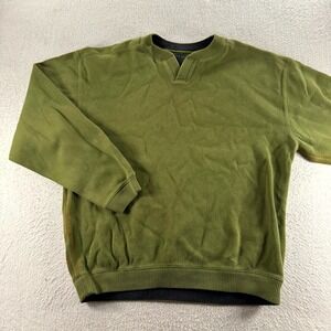Tommy Bahama Sweater Men Medium Green Knit Cotton Reversible Notch V-Neck Winter